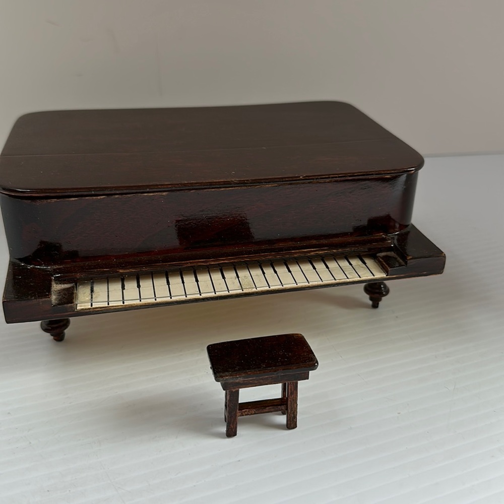 Vintage piano music box , doll house decor with bench